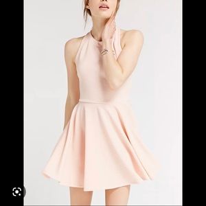 UO Kimchi Blue Textured Knit High-neck Skater Dress Peach Pink
